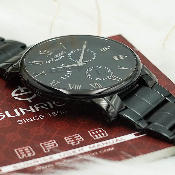 đồng hồ nam dây thép 5 kim sunrise dm747swa sapphire chính hãng