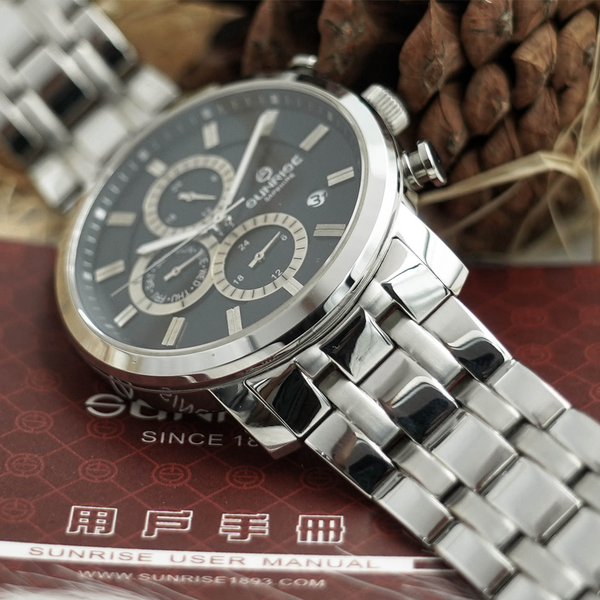 đồng hồ nam 6 kim dây thép sunrise dm755swa sapphire