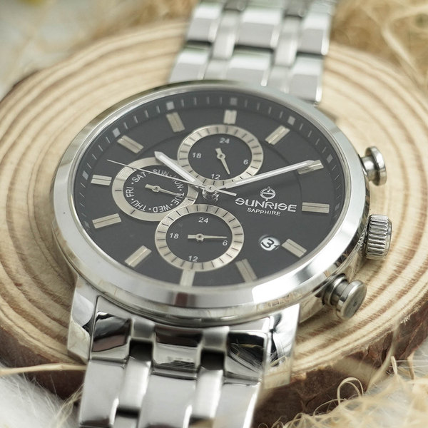 đồng hồ nam 6 kim dây thép sunrise dm755swa sapphire
