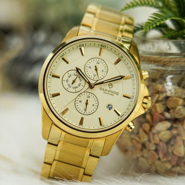 đồng hồ nam dây thép 6 kim sunrise dm758swa sapphire