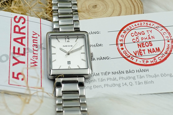 đồng hồ mặt vuông nữ dây thép neos n-30897l sapphire chính hãng