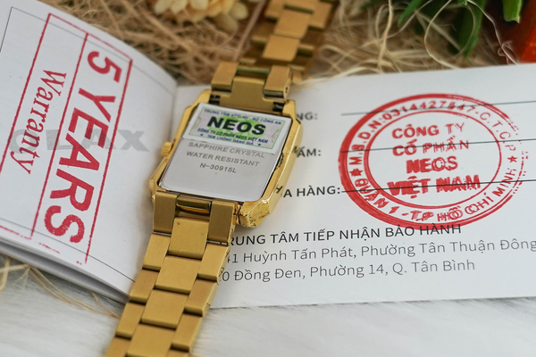 đồng hồ đôi mặt vuông dây thép neos n-30915 sapphire