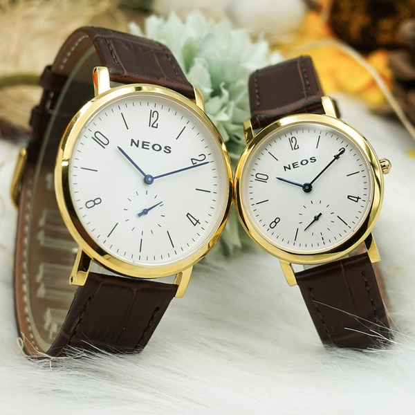 đồng hồ đôi dây da neos N-40728 sapphire bảo hành chính hãng 5 năm