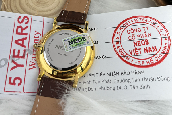 đồng hồ đôi dây da neos N-40728 sapphire bảo hành chính hãng 5 năm