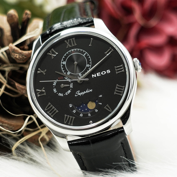 đồng hồ nam dây da lịch tuần trăng neos n-40749m sapphire chính hãng