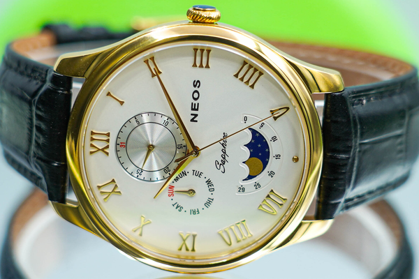 đồng hồ nam dây da lịch tuần trăng neos n-40749m sapphire chính hãng