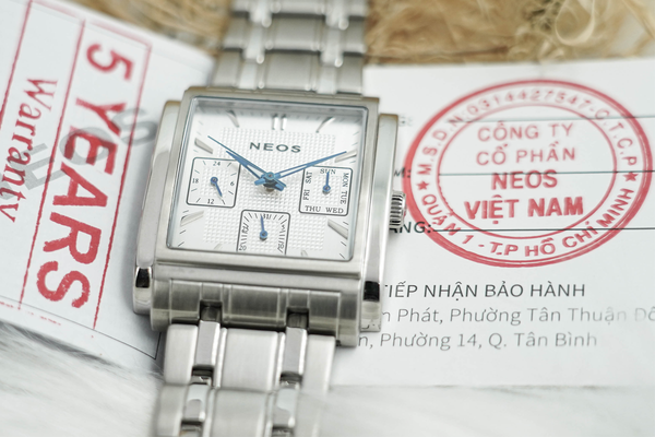 đồng hồ nam mặt vuông 6 kim dây thép neos n-50557m sapphire