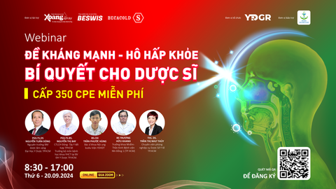 20/09/2024: MEDSI TỔ CHỨC WEBINAR CẤP 350 CPE MIỄN PHÍ VỚI CHỦ ĐỀ “ĐỀ KHÁNG MẠNH - HÔ HẤP KHỎE: BÍ QUYẾT CHO DƯỢC SĨ”