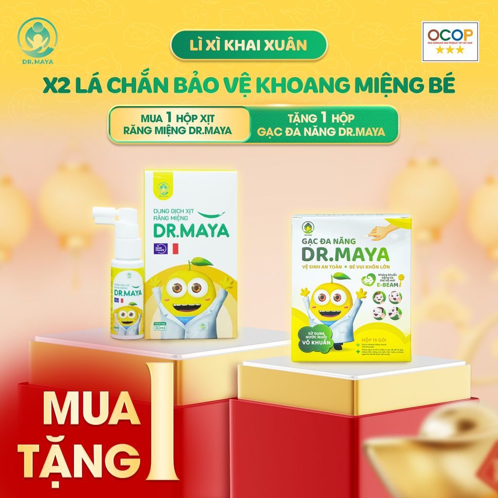 MUA XỊT RĂNG MIỆNG DR.MAYA TẶNG GẠC ĐA NĂNG DR.MAYA - X2 LÁ CHẮN BẢO VỆ KHOANG MIỆNG CHO BÉ