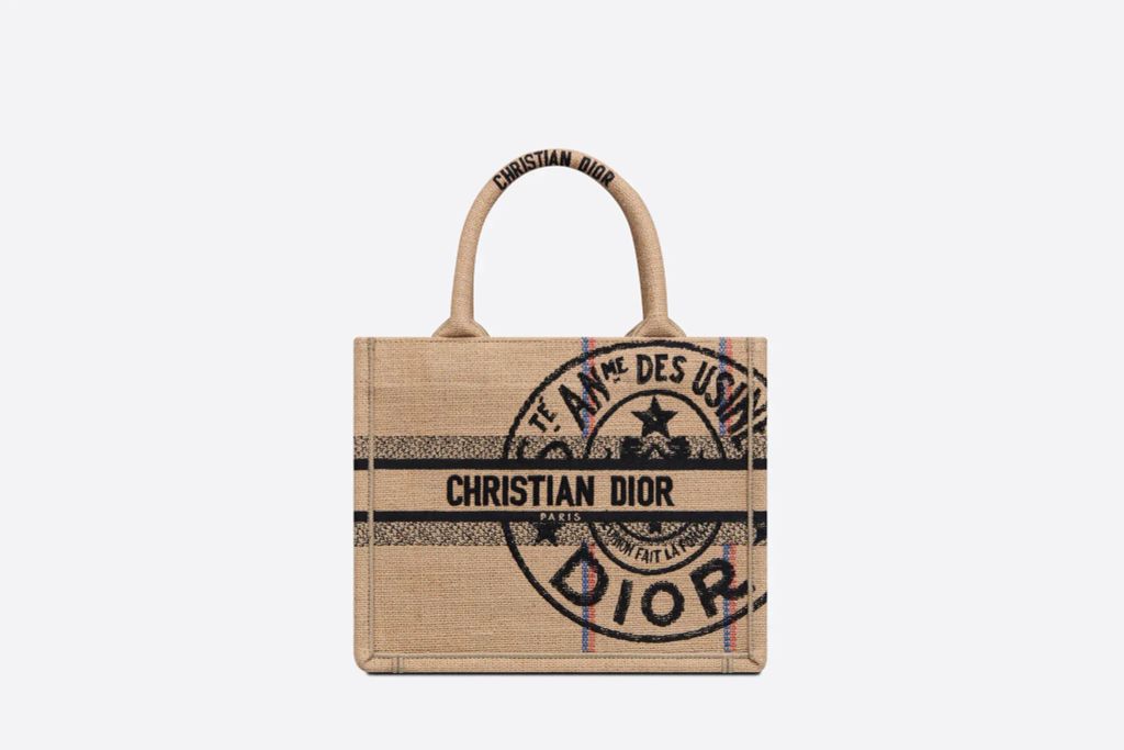 Small Dior Book Tote Beige Jute Canvas
