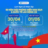THÔNG BÁO LỊCH NGHỈ LỄ 30/4 VÀ 1/5