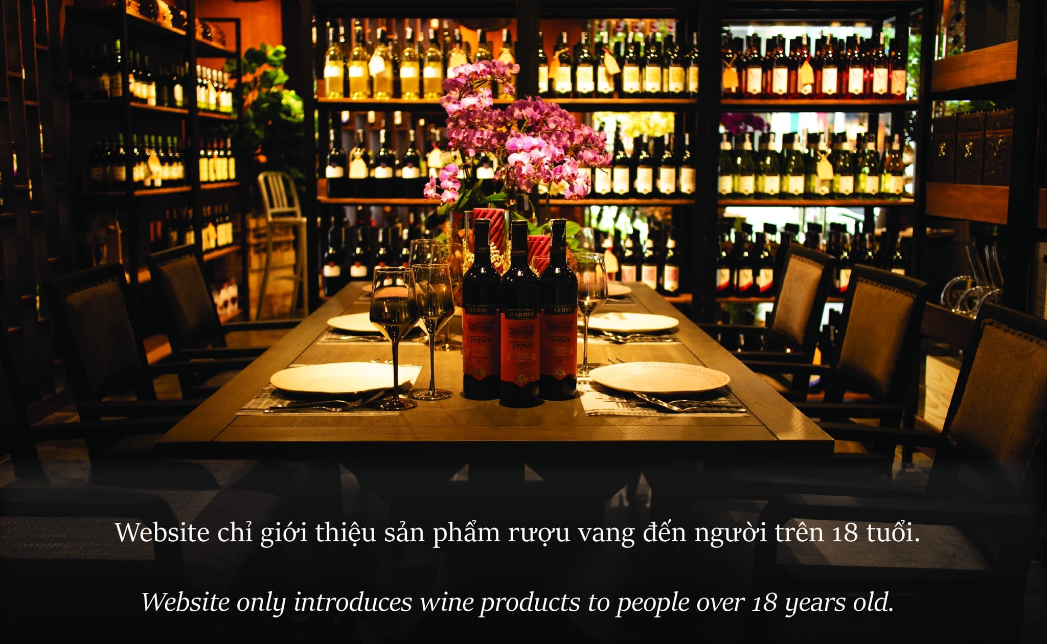 Website chỉ giới thiệu sản phẩm rượu vang đến người trên 18 tuổi.