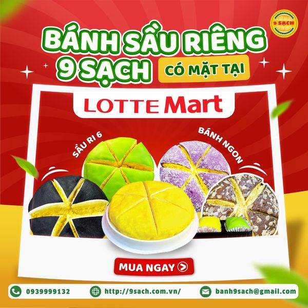 BÁNH SẦU RIÊNG 9 SẠCH CHÍNH THỨC CÓ MẶT TẠI LOTTE MART - HƯƠNG VỊ RI 6 TỰ NHIÊN