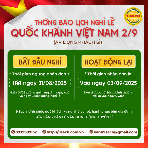 Thông Báo Nghỉ Lễ Quốc Khánh 2/9/2025 Tại 9 Sạch