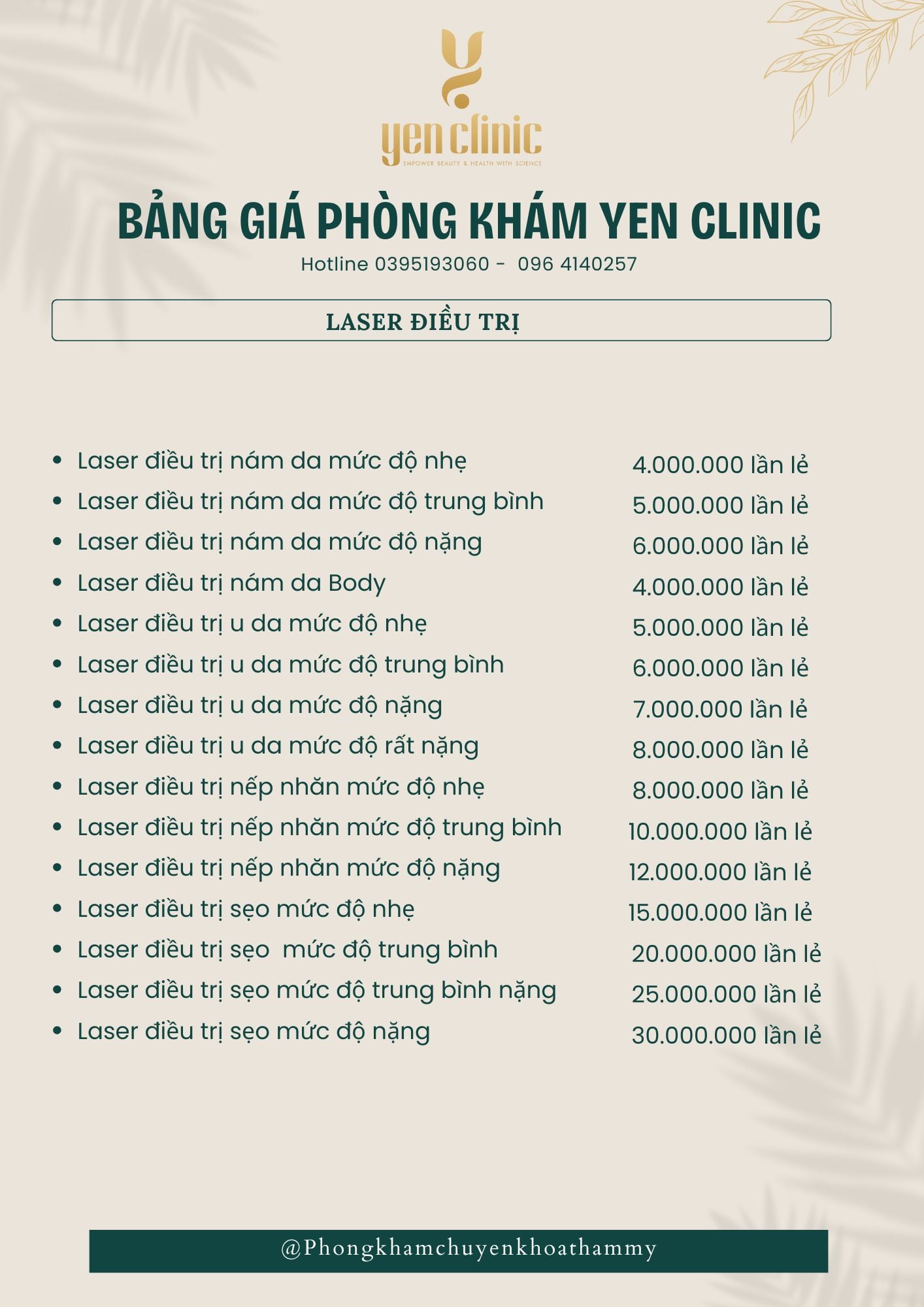 BẢNG GIÁ DỊCH VỤ