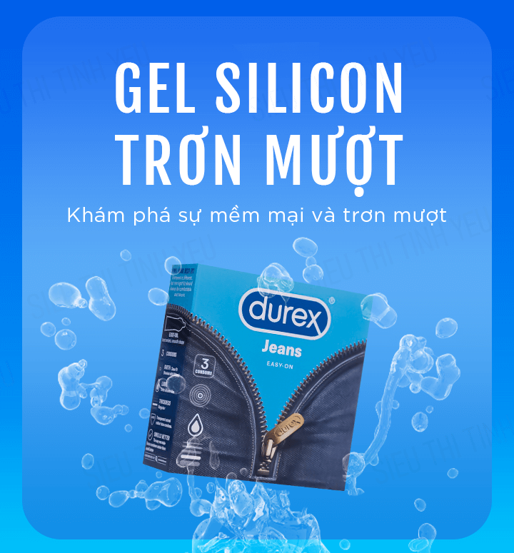 Bao cao su Durex Jeans kiểu dáng ôm sát nhiều chất bôi trơn Hộp 3 cái