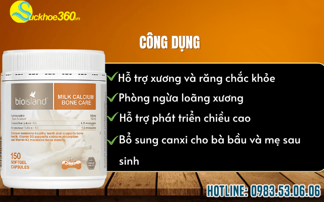 Công dụng viên uống Bio Island Milk Calcium