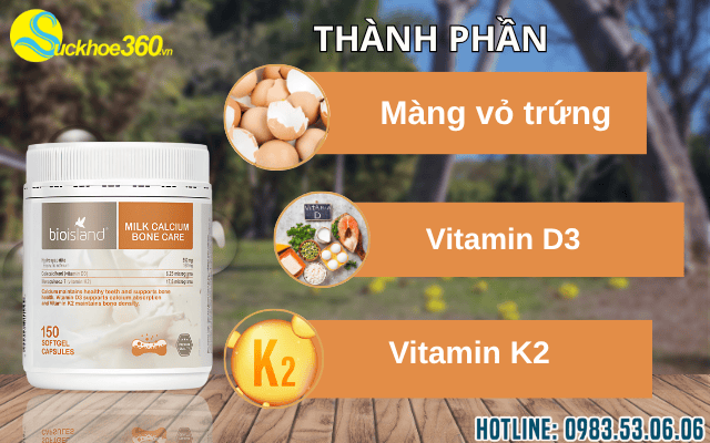 Thành phần có trong 1 viên Bio Island Milk Calcium Bone Care