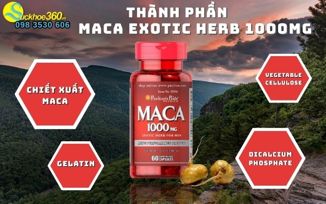 Thành phần trong Puritan’s Pride Maca Exotic Herb 1000mg