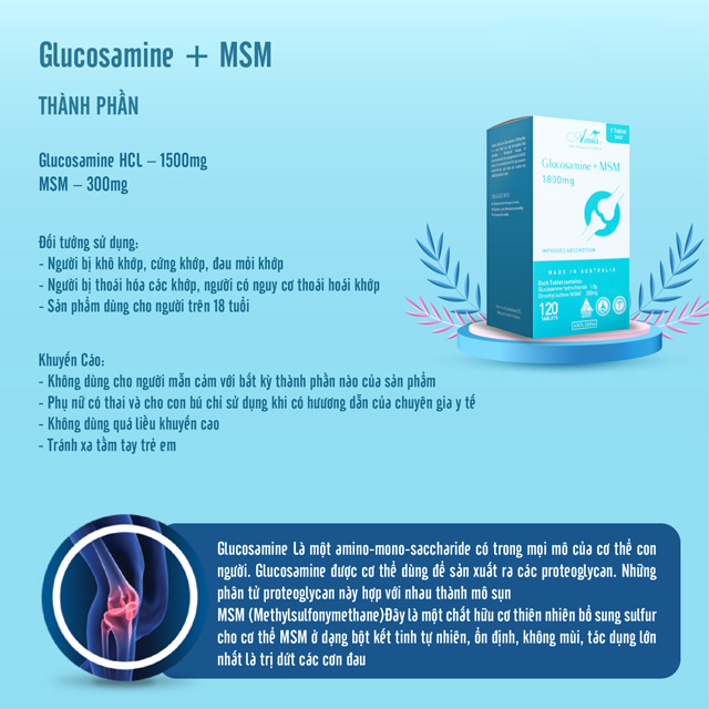 Aussia Glucosamine + MSM 1800mg - Bổ sung dưỡng chất, bảo vệ khớp