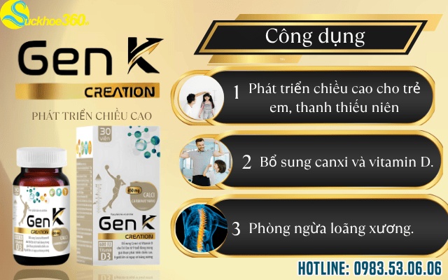 Công dụng nổi bật của viên uống Gen K Creation