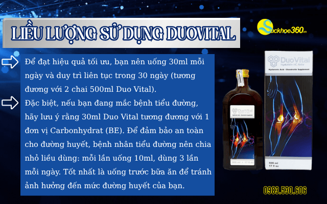 Liều lượng sử dụng DuoVital theo hướng dẫn của nhà sản xuất.