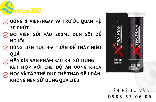 Cách sử dụng viên sủi Xtraman Black chính hãng