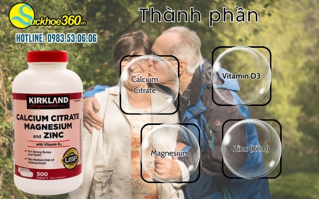 Thành phần chính của Kirkland Calcium Citrate Magnesium And Zinc