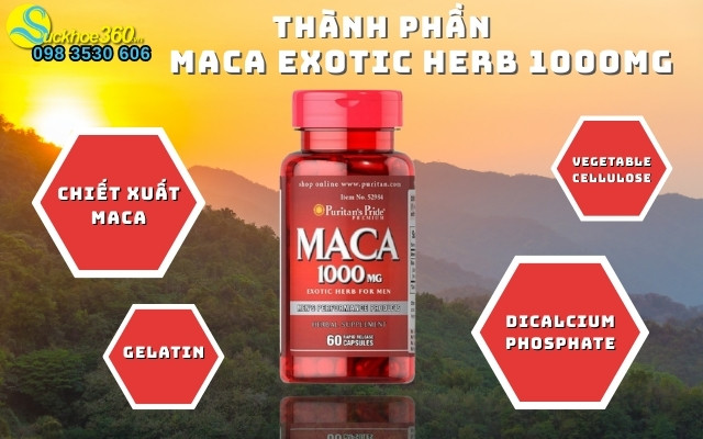 Thành phần của Puritan’s Pride Maca Exotic Herb 1000mg