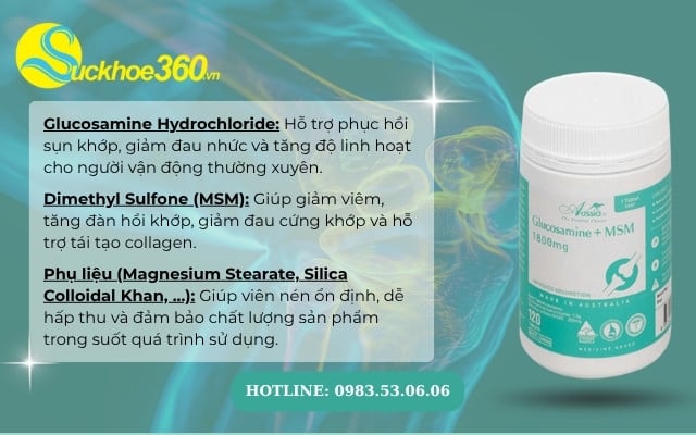 Thành phần có trong Aussia Glucosamine + MSM 1800mg
