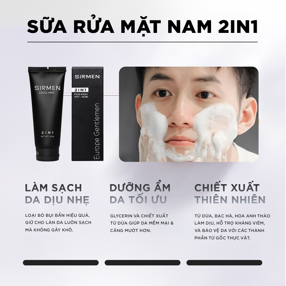Sữa Rửa Mặt Nam 2 in 1 SIRMEN Europe Gentlemen Cao Cấp 100g