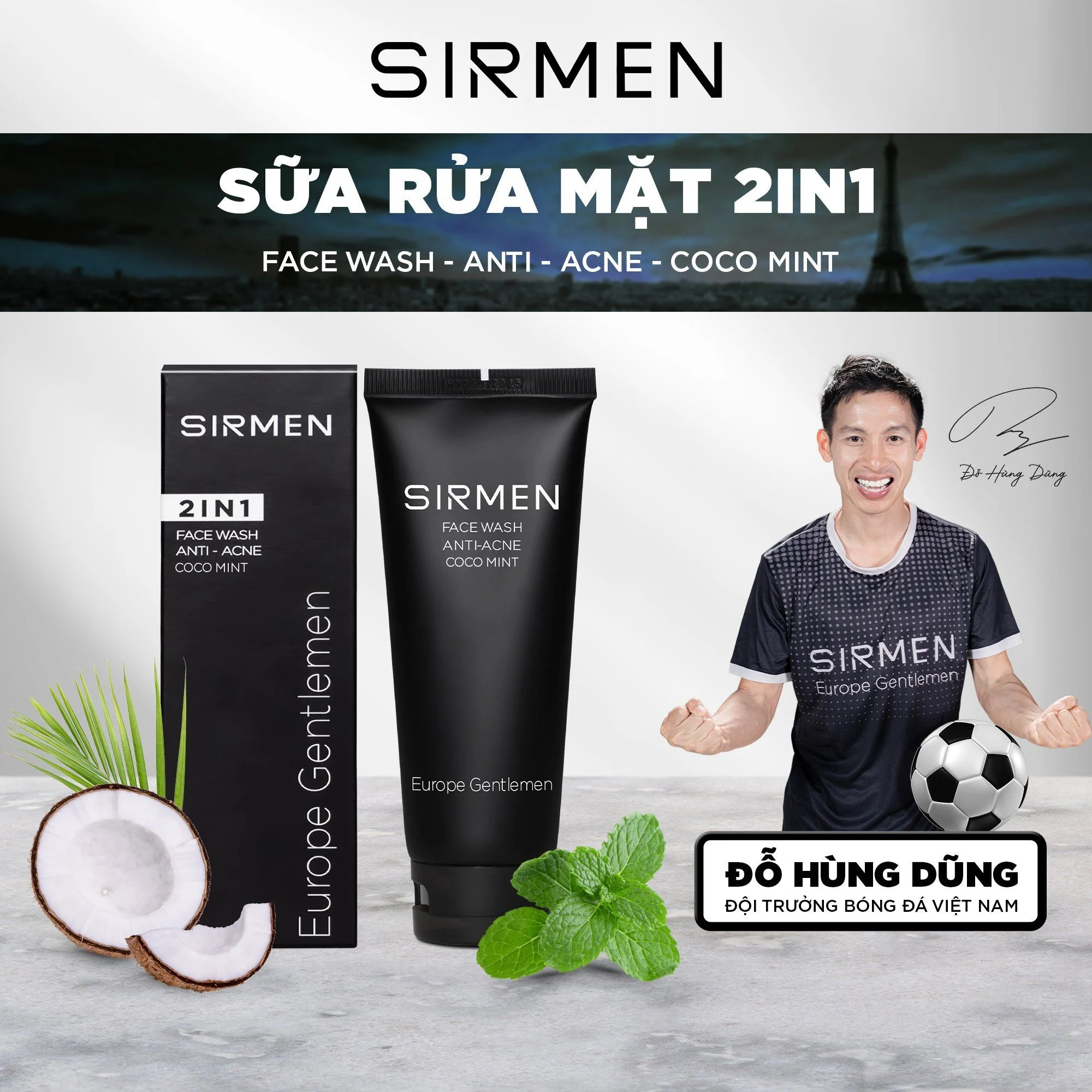 Sữa Rửa Mặt Nam 2 in 1 SIRMEN Europe Gentlemen 100g Cao Cấp: Chiết Xuất Tự Nhiên Công Nghệ EU-Nano