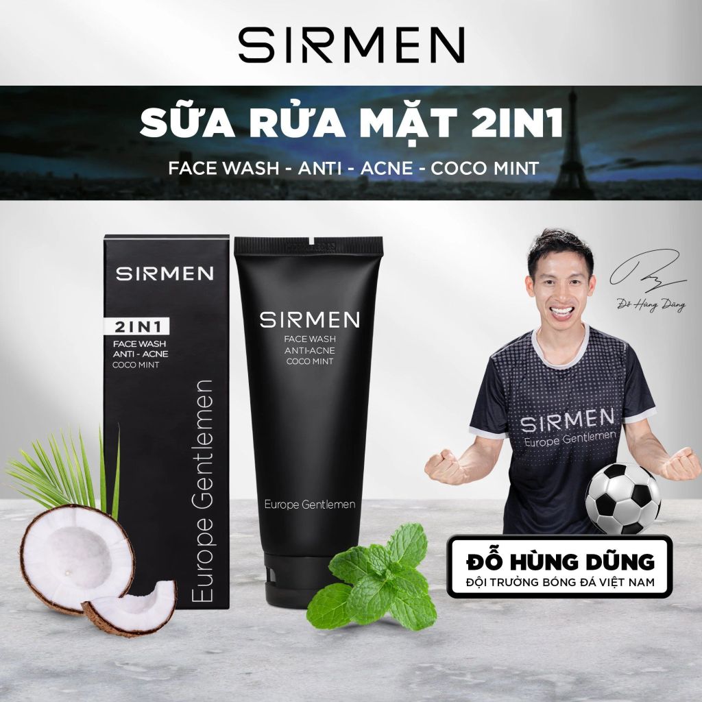 Sữa Rửa Mặt Nam 2 in 1 SIRMEN Europe Gentlemen 100g Cao Cấp: Chiết Xuất Tự Nhiên Công Nghệ EU-Nano