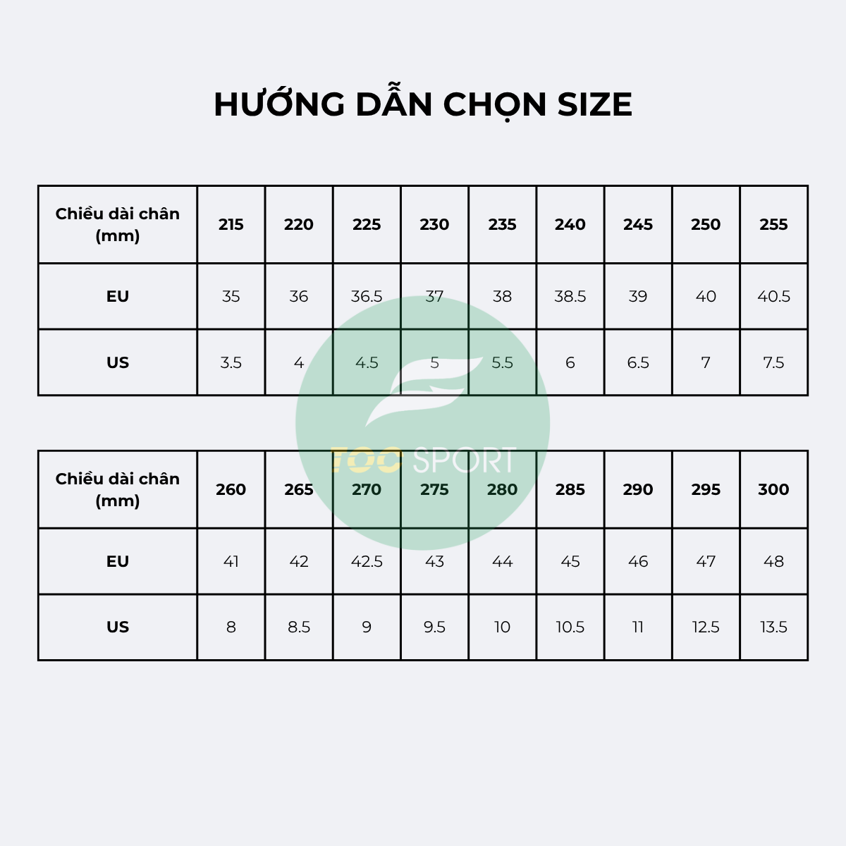 Hướng dẫn chọn size - Bảng size giày chạy bộ BMAI