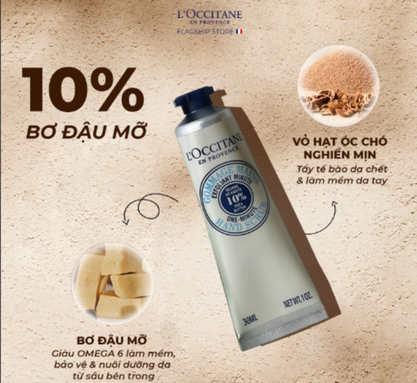 Kem tẩy tế bào chết Bơ Đậu Mỡ Shea Butter Hand Scrub lành tính nhà L’Occitane