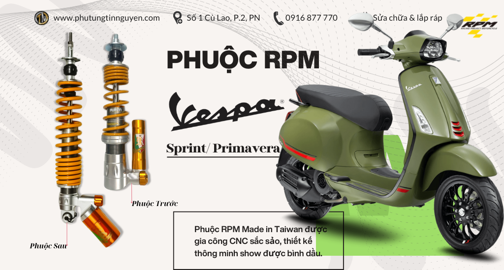 Phuộc PRM vàng dành cho xe Vespa Sprint/Primavera