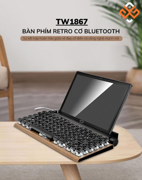 Bàn phím cơ Bluetooth không dây Retro TW1867 có thiết kế vừa cổ điển vừa hiện đại