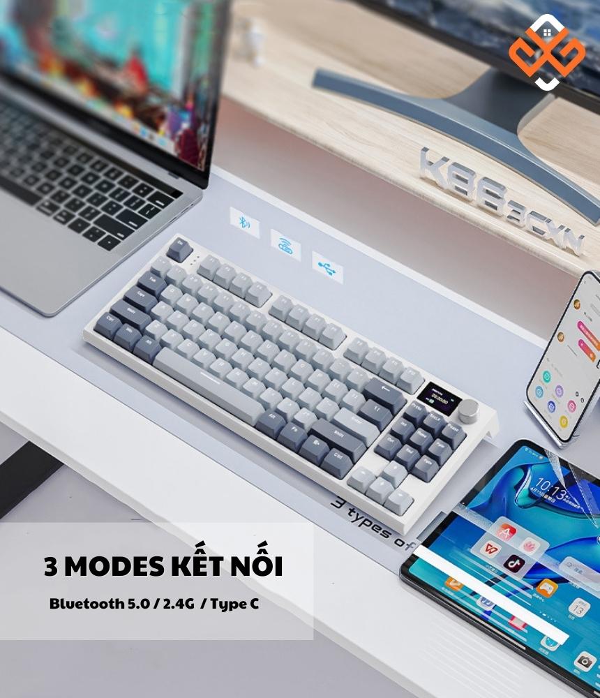 Bàn phím cơ không dây Attack Shark K86RGB có 3 modes kết nối