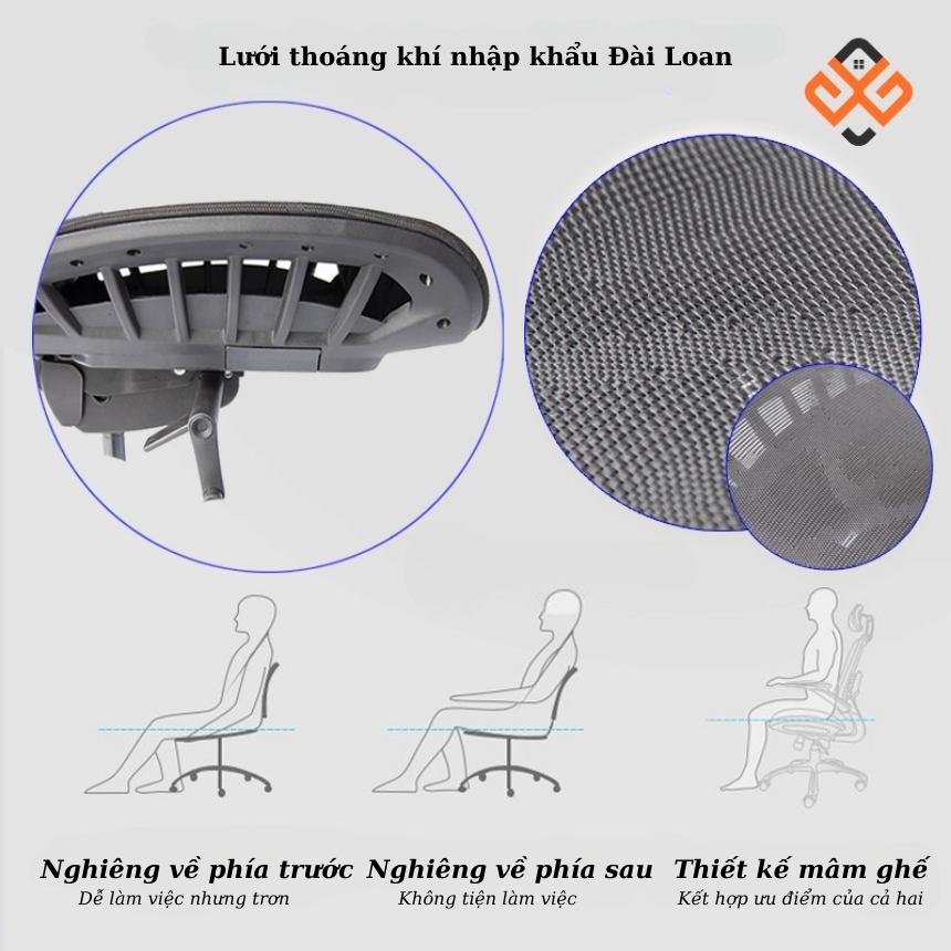 Ghế công thái học Ergonomic 04 chất liệu lưới thoáng khí