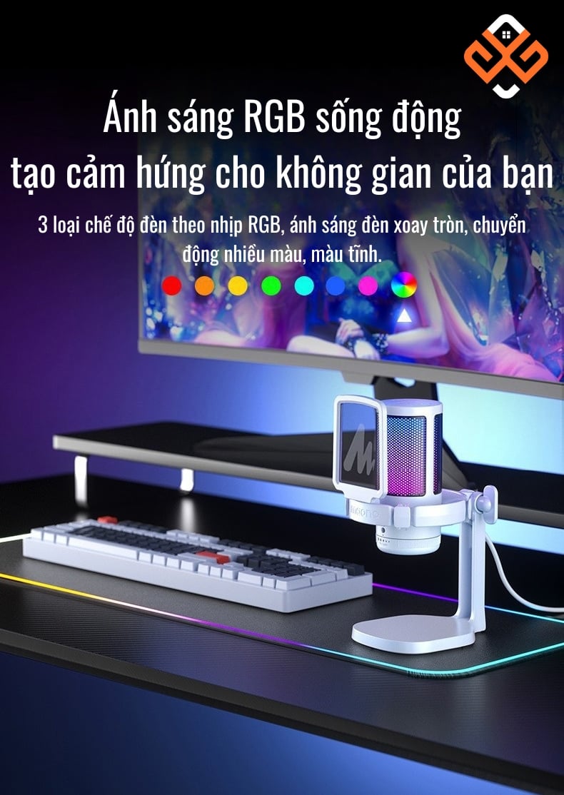 Mic thu âm sử dụng đèn LED RGB đẹp mắt