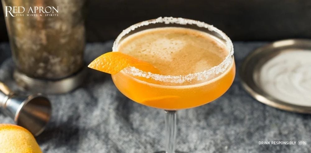 Cocktail Sidecar Pháp cognac rượu Cointreau chanh đường rim coupe glass