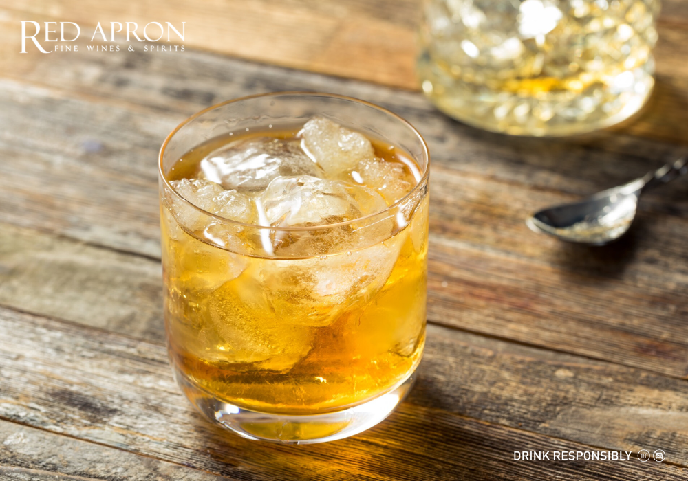 Godfather cocktail with lemon peel and Scotch