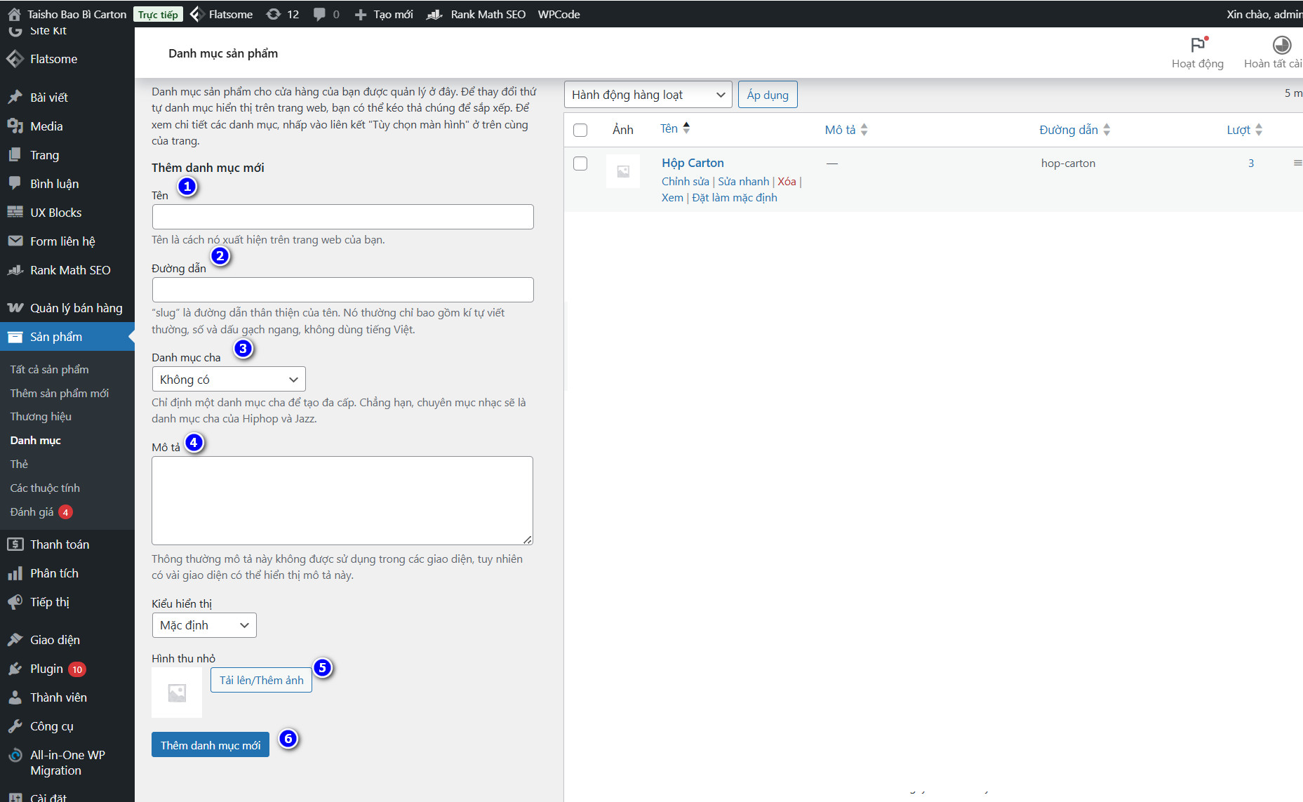 Cách tạo danh mục sản phẩm trong Wordpress