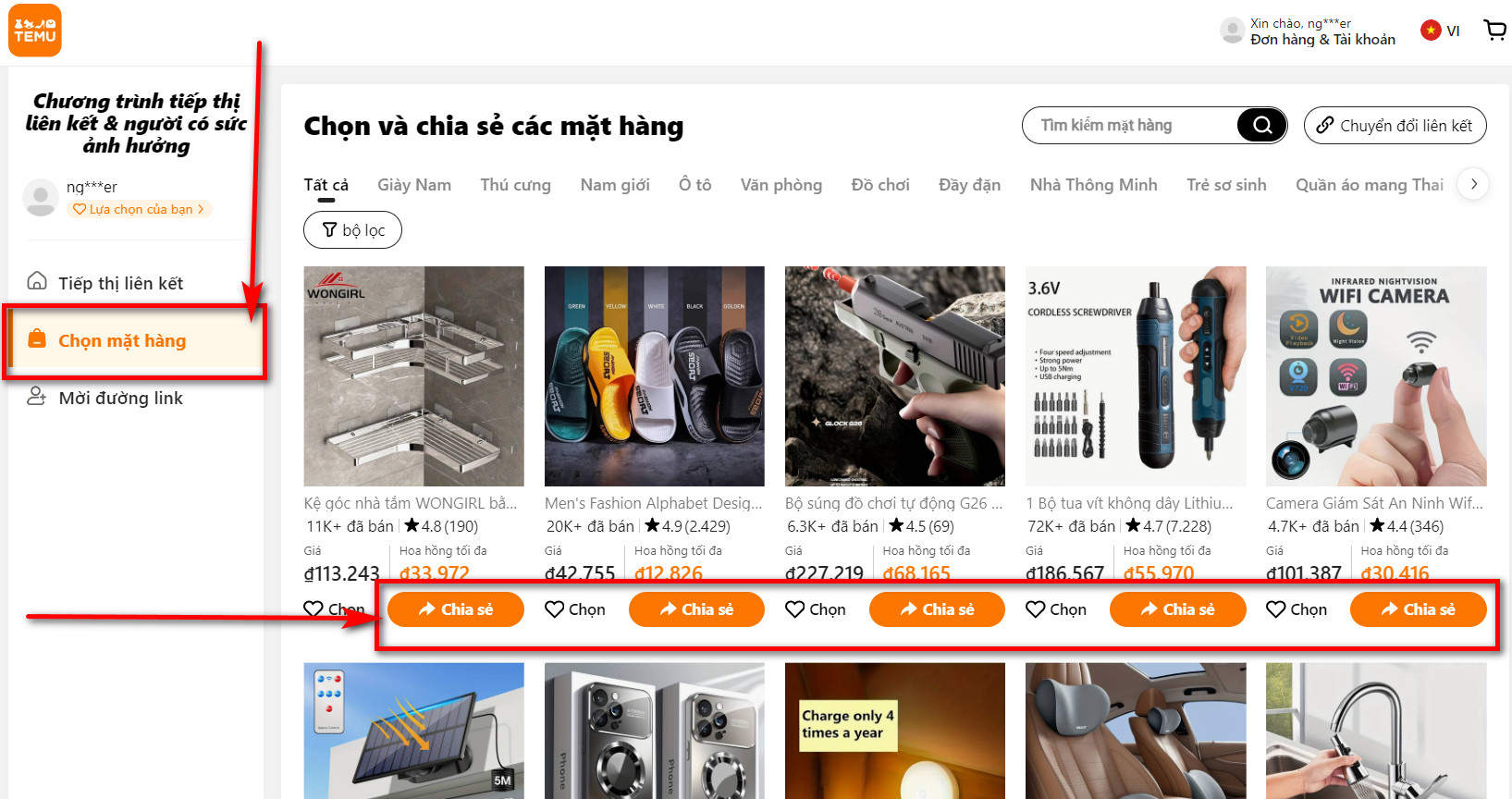 Chia sẻ link để kiếm tiền Affiliate Temu