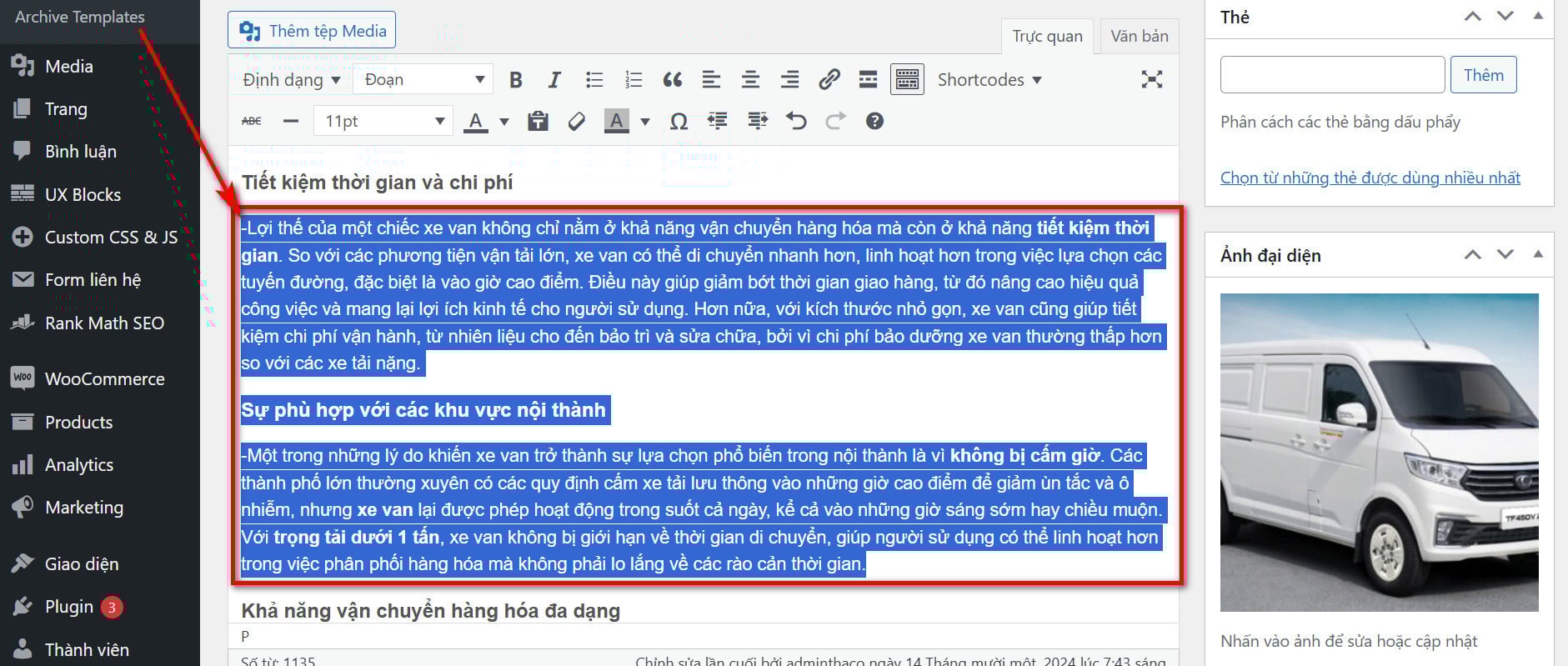 Bôi đen vùng chữ cần căn đều 2 bên