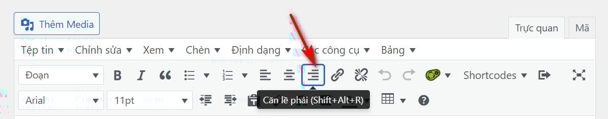 Căn lề phải Wordpress