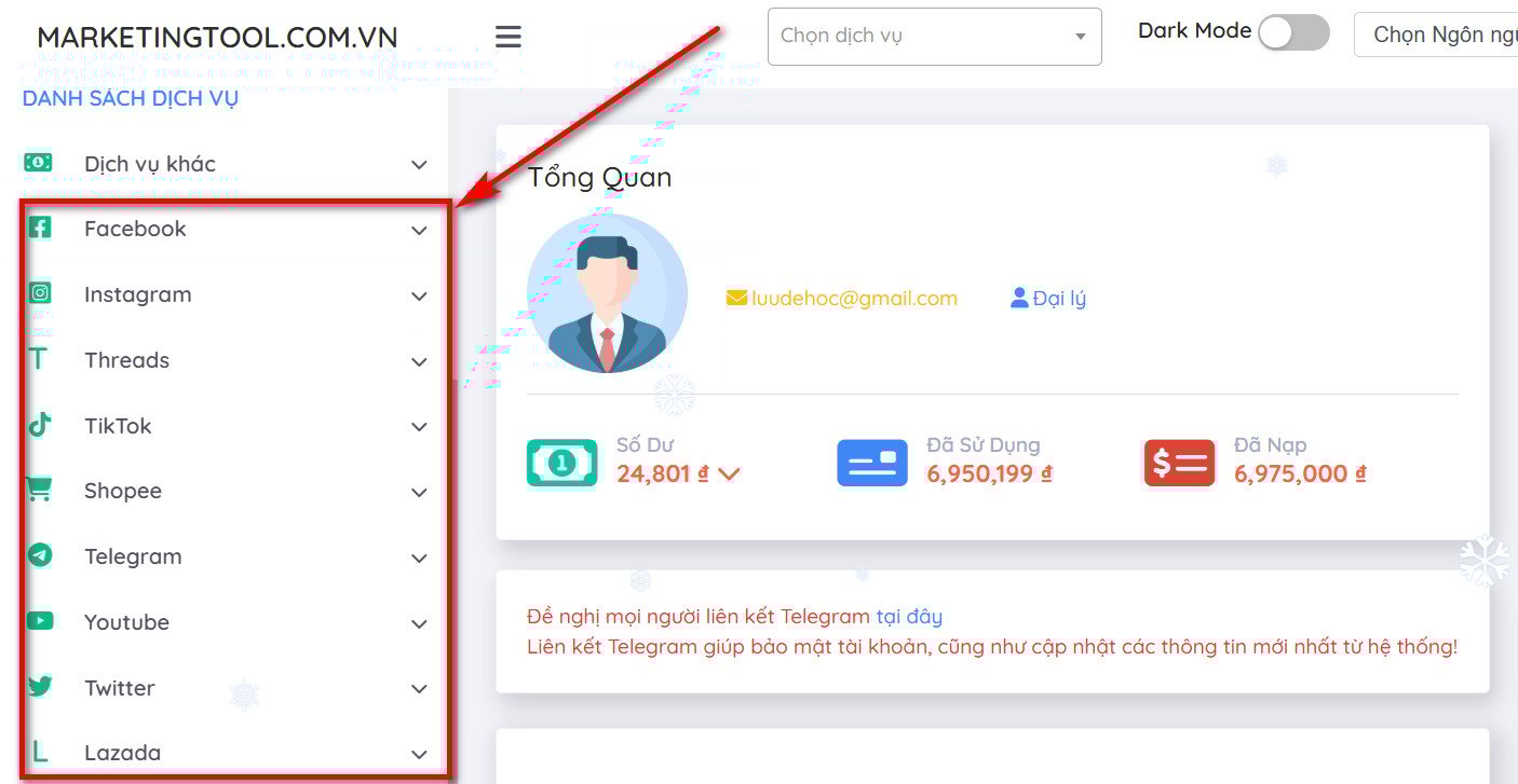 Các dịch vụ trên Web Marketing tool