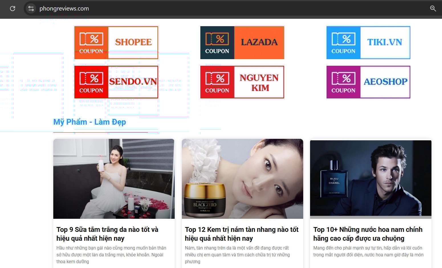 Giao diện Website review/ blog review