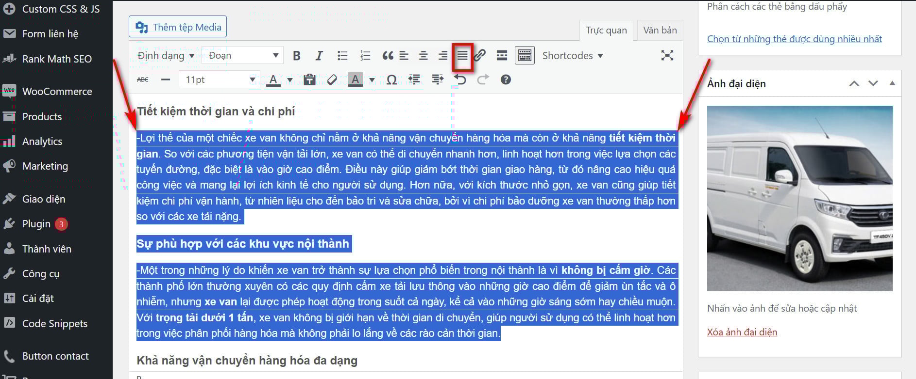 Dùng plugin Re-add text underline and justify Căn Đều 2 Bên Trong Wordpress
