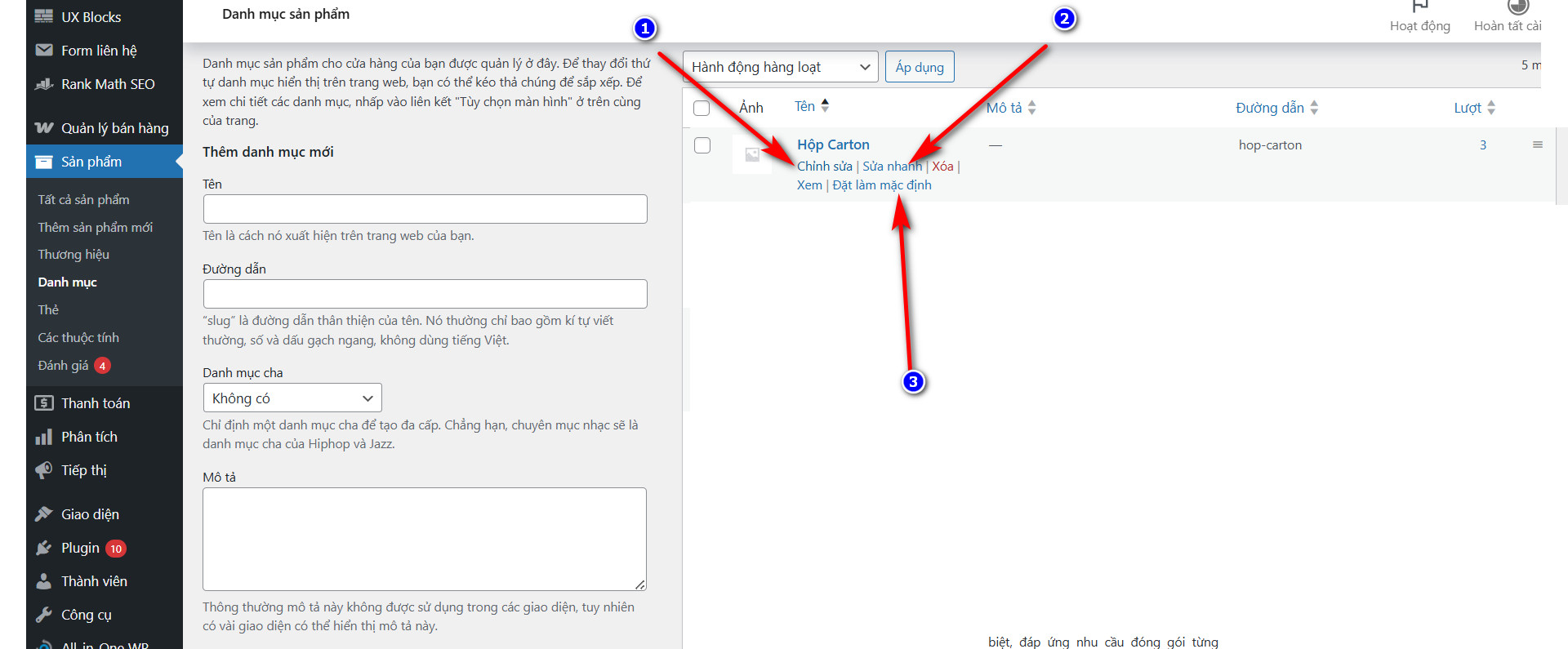 Chỉnh sửa danh mục sản phẩm trong Wordpress